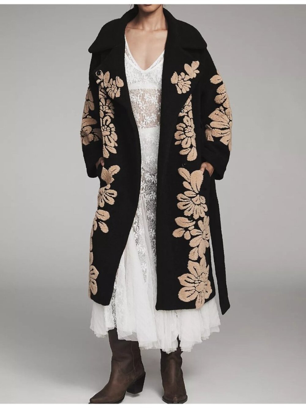 Farm Rio Bold Flowers Wool Blend Coat Boho Chic Elegant Cozy Designer Womens M